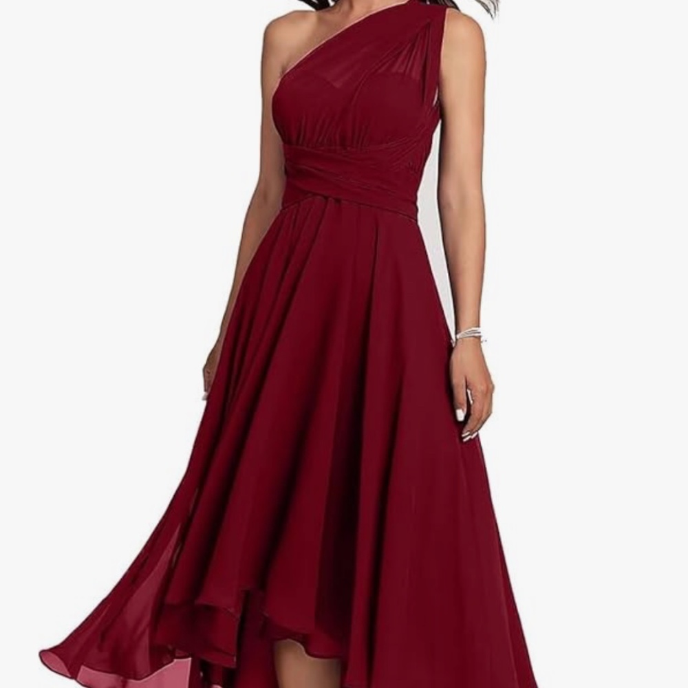 Burgundy Wine Tea Length Convertible Dress